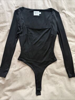 Hello Molly Black Long-Sleeve Square-Neck Bodysuit